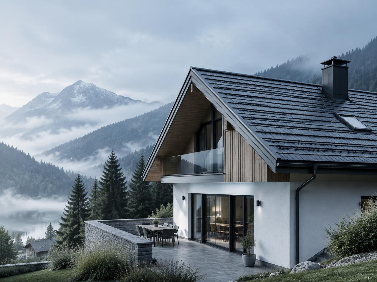 Modernes Wohnhaus mit Metallziegeldach